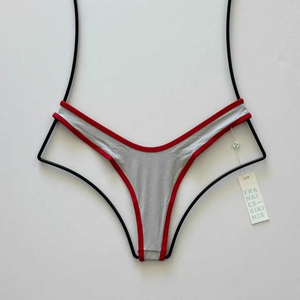 NWT Frankies Bikinis Full Moon Micro Thong Bikini Bottom Cherry Mint Large